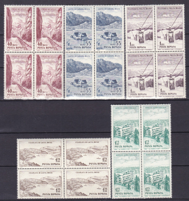 ROMANIA 1964 LP 585 PUNCTE TURISTICE LA MUNTE BLOCURI DE 4 TIMBRE MNH