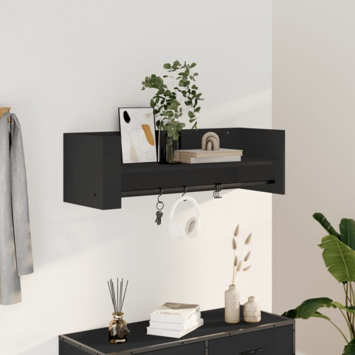 Gossi raft de perete, negru, 100x35x30,5 cm, lemn prelucrat
