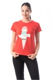 Cumpara ieftin Tricou Dama Rosu Imprimeu Inghetata Maneca Scurta Bumbac Casual Marimi M, M/L, S/M