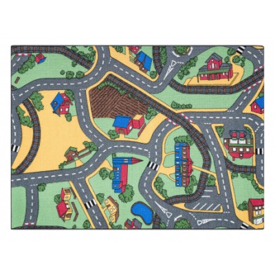 COVOR REBEL ROADS Playtime 95 Oras mic, antiderapant pentru copii - gri / z&amp;ouml;ld , 95x200 cm foto