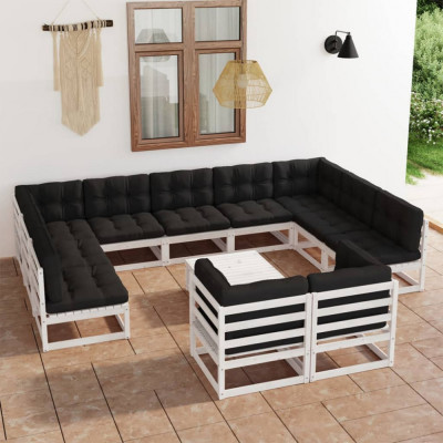vidaXL Set mobilier grădină cu perne, 12 piese, alb, lemn masiv de pin foto