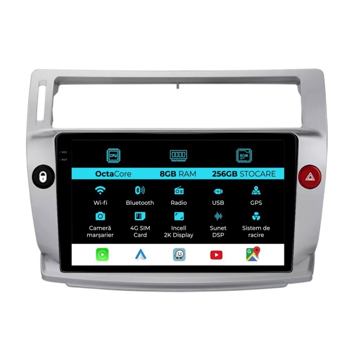 Navigatie Dedicata Citroen C4 (2004-2009), 2K, 8Gb Ram, 256Gb Stocare, Carplay