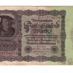 Bancnota Germania 50000 mark/marci 19 noiembrie 1922, fond rosiatic, circulata