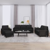 VidaXL Set de canapele cu perne, 4 piese, negru, piele ecologică