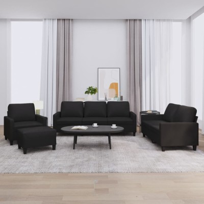 vidaXL Set de canapele cu perne, 4 piese, negru, piele ecologică foto