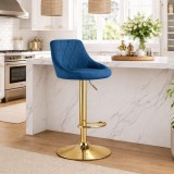 Scaun de bucatarie/bar, Artool, Kast, rotativ, catifea bleumarin, picior metal auriu, 45.5x49x85-105 cm