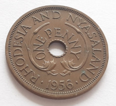 33. Moneda Rhodesia y Nyasaland 1 penny 1956 foto