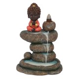 Suport Conuri Parfumate (backflow)&ndash; Buddha Roșu pe Lac de Piatră (18cm)