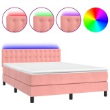 Cumpara ieftin Pat cu arcuri, cu saltea si LED, roz, 140x190 cm catifea