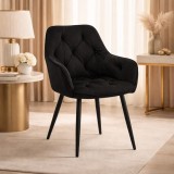 Cumpara ieftin Scaun stil fotoliu bucatarie/living, Artool, York, catifea neagra, picioare metal negru, 56x62x83.5 cm