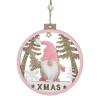 Ornament Brad Crăciun, Glob Lemn, Figură Gnome, Detalii Glitter, Culoare Roz, 11cm, Oem