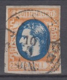 ROMANIA 1869 LP 28 REGELE CAROL I CU FAVORITI 25 BANI STAMPILAT POINCON