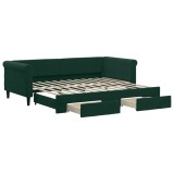 Cumpara ieftin Pat de zi cu extensie si sertare verde inchis 90x200 cm catifea