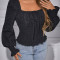 Bluza cu decolteu si maneci evazate, negru, dama, Shein