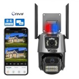 Camera de supraveghere WIFI 4K, 8MP, 2 lentile, Control din aplicatie, Urmarire automata, Rezistenta la apa IP66