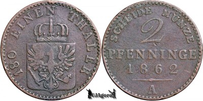 1862 A, 2 Pfenninge - Wilhelm I - Regatul Prusiei foto