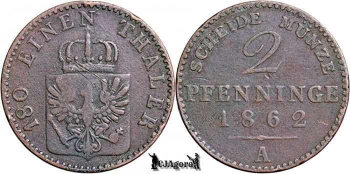 1862 A, 2 Pfenninge - Wilhelm I - Regatul Prusiei