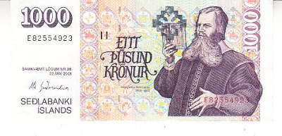 M1 - Bancnota foarte veche - Islanda - 1000 coroane - 2001 foto