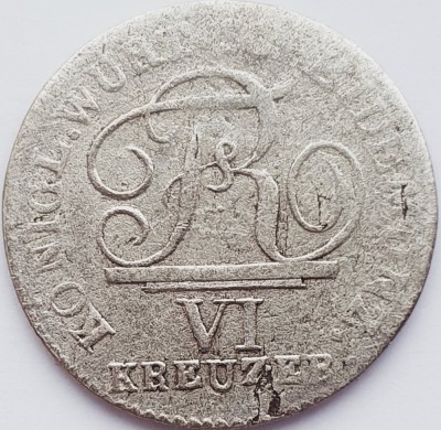 335 Germania Wurttemberg 6 Kreuzer 1806 Friedrich I (uzata) km 495 argint foto