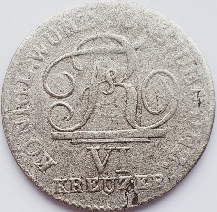 335 Germania Wurttemberg 6 Kreuzer 1806 Friedrich I (uzata) km 495 argint