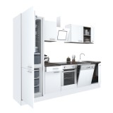 Mobilă de bucătărie Yorki 280, corp alb, față alb satinat, element cuptor inferior, frigider congelator inferior