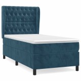 Cumpara ieftin Pat box spring cu saltea, albastru inchis, 90x190 cm, catifea