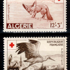 Algeria 1957, Mi #365-366**, Crucea Rosie, animale, pasari, MNH, cota 15 €!