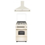 Pachet Studio Casa aragaz si hota Verona Retro, 50/55 cm., 4 arzatoare gaz, Cuptor gaz, Aprindere electrica, Gril electric, Crem
