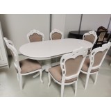 Set lux masa alba extensibila 150/190/90/77 h + 6 scaune tapitate bej PERSONALIZABIL PE CULORI