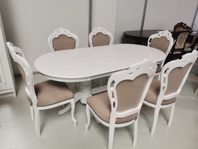 Set lux masa alba extensibila 150/190/90/77 h + 6 scaune tapitate bej PERSONALIZABIL PE CULORI foto