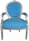 Semifotoliu baroc din lemn argintiu cu tapiterie bleu CAT519E08