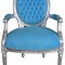 Semifotoliu baroc din lemn argintiu cu tapiterie bleu CAT519E08