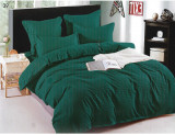 Lenjerie de pat Damasc, 100% bumbac, 6 piese, uni, verde &icirc;nchis, SH-D39, 220&times;240 cm, Set complet