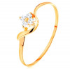 Inel din aur galben de 14K - floare din zirconiu transparent, brațe curbate - Marime inel: 50