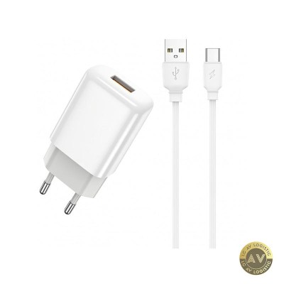 Incarcator Retea Cu Cablu USB-C Prestico F7S 12W 2.4A 1 x USB-A Alb foto