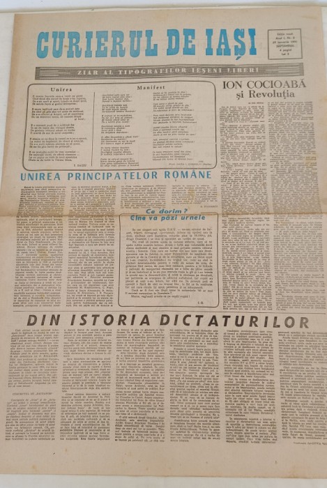 Ziarul CURIERUL de IAȘI (29 ianuarie 1990) ediție nouă Nr. 3