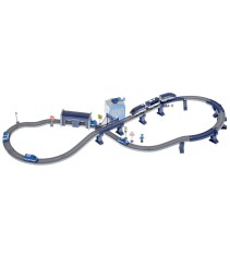 Trenulet electric cu vagoane de politie si elicopter, 92 de elemente, 300 cm