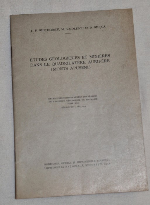 Brosura - studii geologice si miniere aurifere a muntilor apuseni, anul 1938