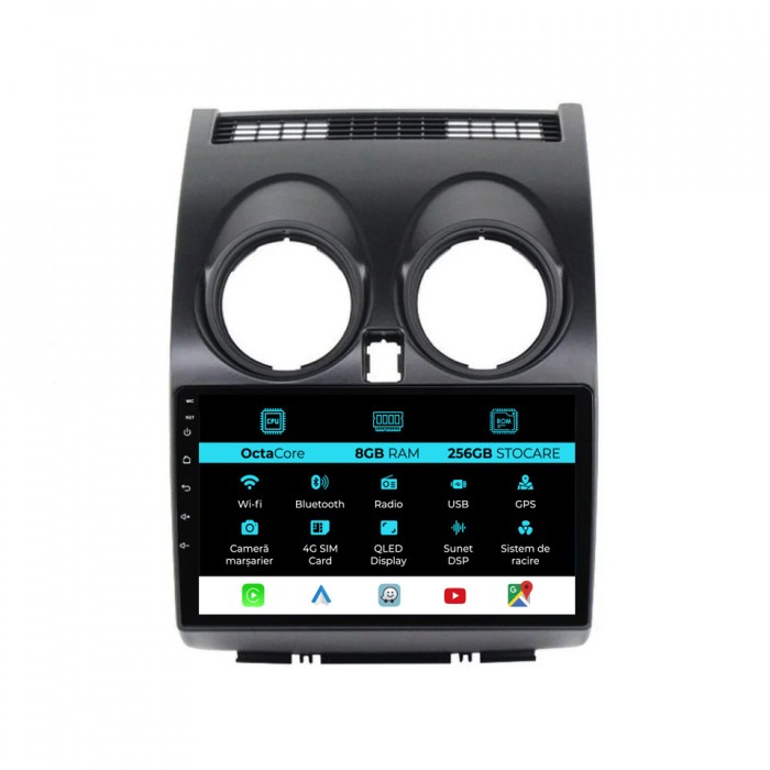 Navigatie Dedicata Nissan Qashqai J10 (2007-2013), 9Inch, 8Gb Ram, 256Gb Stocare, Carplay