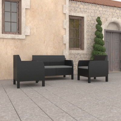 vidaXL Set mobilier de grădină cu perne, 3 piese, antracit, PP ratan foto