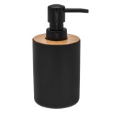 Dozator Săpun Lichid, Capacitate 315 ml, Plastic Negru, Capac Bambus, Oem