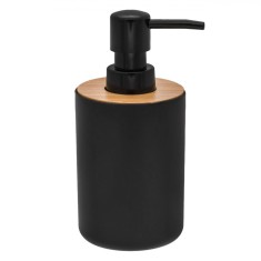 Dozator Săpun Lichid, Capacitate 315 ml, Plastic Negru, Capac Bambus