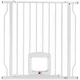 PawHut Poartă Extensibilă pentru C&acirc;ini și Pisici cu Ușă Integrată, Oțel/ABS, Alb, 75-85 cm