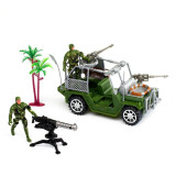 Set de joaca pentru copii, masinuta militara, doi soldatei cu articulatii flexibile si alte accesorii de jucarie, 32 x 15.5 x 11 cm