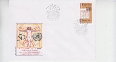 C12 - FDC Romania - 50 ani semn Declaratiei Univ a Drept Omului - LP1469 - 1998 foto