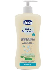 Gel de dus si sampon 2 in 1 fara lacrimi Baby Moments Baby Skin 0 luni +, 500ml, Chicco