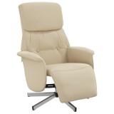 Cumpara ieftin Scaun rabatabil cu suport pentru picioare crem material textil