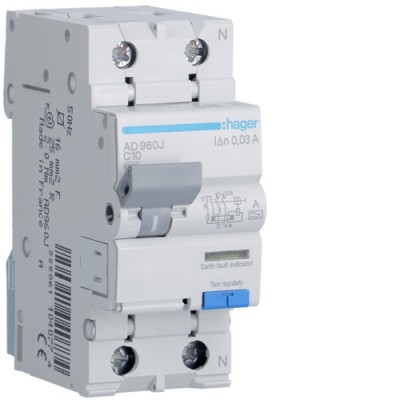 Siguranta diferential 10A 1P+N C 30mA 6Ka Hager AD960J foto
