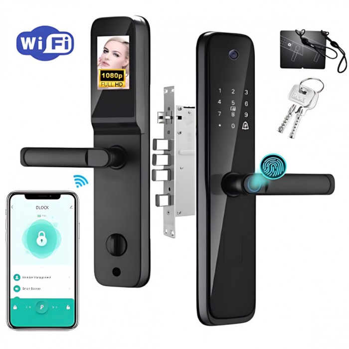 Incuietoare inteligenta Wireless Premium VisionHub&reg;, Yala 5in1 cu Camera video si ecran HD, control de la distanta WiFi, broasca inclusa, acces prin A