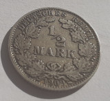 201. Moneda Germania 1/2 mark 1909 Argint, Asia